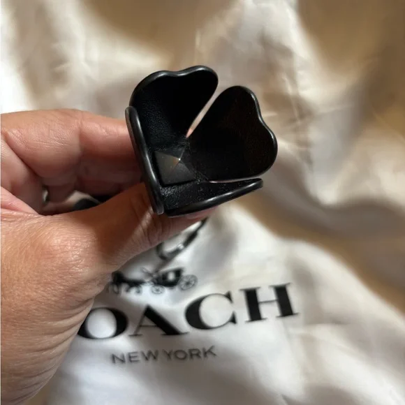 Coach Black Leather Floral Tea Rose Keychain Bag Charm - Picture 9 of 11